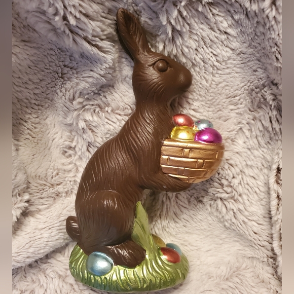 Source Unknown Other - Easter Faux Chocolate Foil Bunny with Basket Eggs Centerpiece Figurine 8" Tall